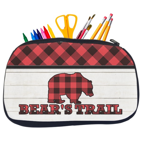 Custom Lumberjack Plaid Neoprene Pencil Case - Medium w/ Name or Text