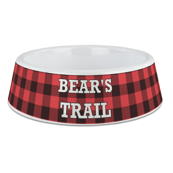 Custom Lumberjack Plaid Plastic Dog Bowl - Large (Personalized)