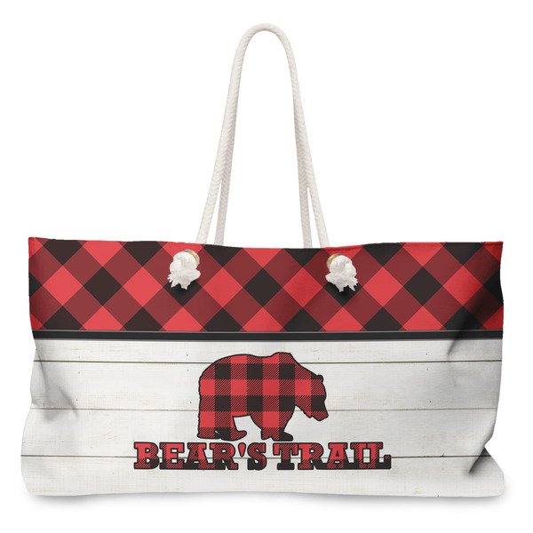 Custom Lumberjack Plaid Large Tote Bag with Rope Handles (Personalized)