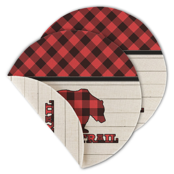 Custom Lumberjack Plaid Round Linen Placemat - Double Sided - Set of 4 (Personalized)