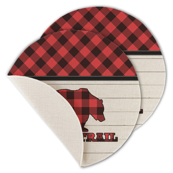 Custom Lumberjack Plaid Round Linen Placemat - Single Sided - Set of 4 (Personalized)