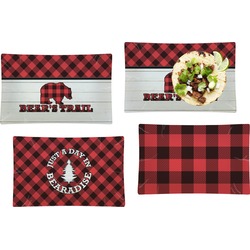 Lumberjack Plaid Set of 4 Glass Rectangular Lunch / Dinner Plate (Personalized)