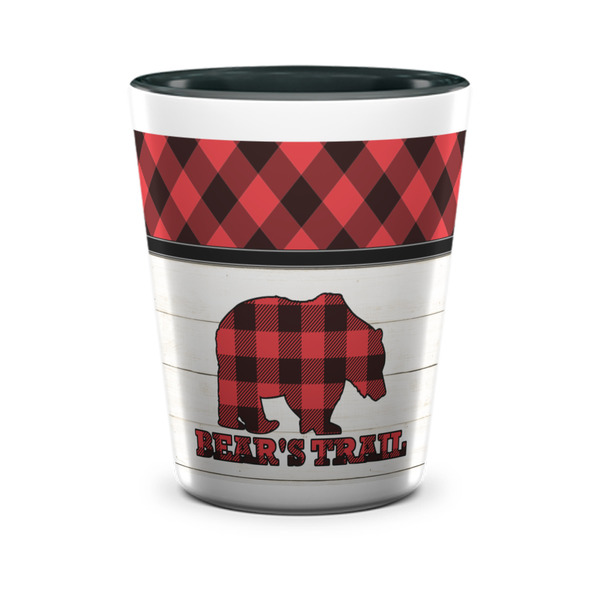 Custom Lumberjack Plaid Ceramic Shot Glass - 1.5 oz - Two Tone - Single (Personalized)