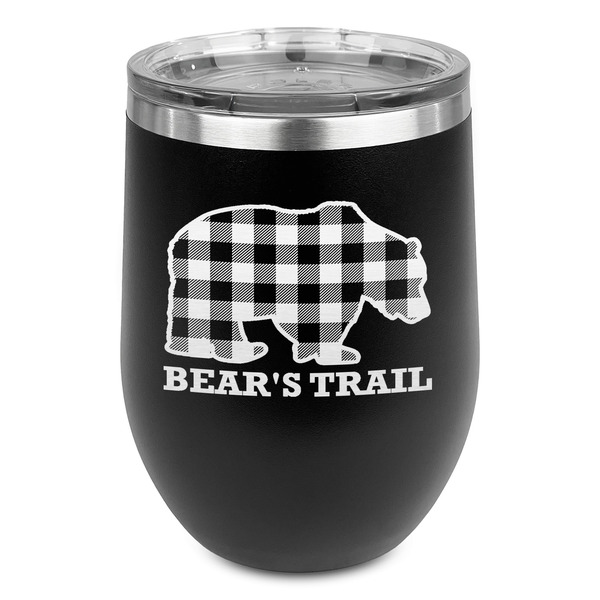 Custom Lumberjack Plaid Stemless Stainless Steel Wine Tumbler - Black - Double Sided (Personalized)