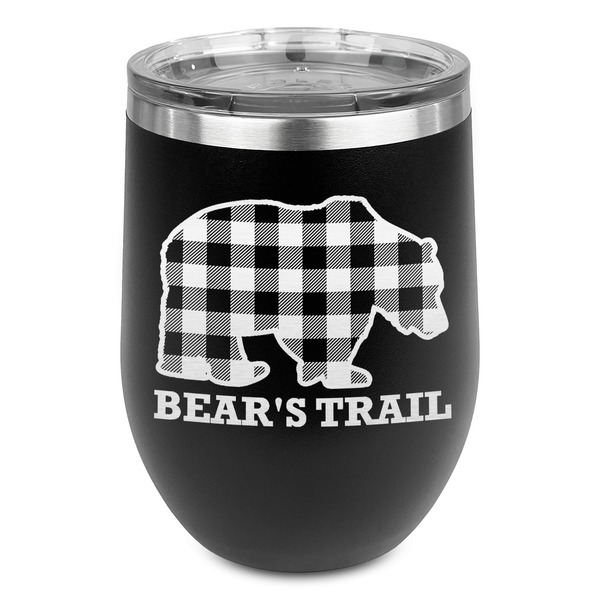 Custom Lumberjack Plaid Stemless Stainless Steel Wine Tumbler - Black - Single Sided (Personalized)