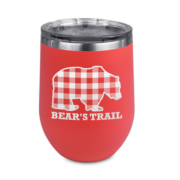 Custom Lumberjack Plaid Stemless Stainless Steel Wine Tumbler - Coral - Double Sided (Personalized)