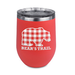 Lumberjack Plaid Stemless Stainless Steel Wine Tumbler - Coral - Single Sided (Personalized)
