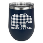 Lumberjack Plaid Stemless Stainless Steel Wine Tumbler - Navy - Single Sided (Personalized)