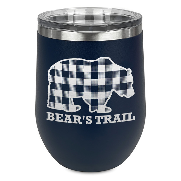 Custom Lumberjack Plaid Stemless Stainless Steel Wine Tumbler - Navy - Single Sided (Personalized)