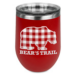 Lumberjack Plaid Stemless Stainless Steel Wine Tumbler - Red - Double Sided (Personalized)