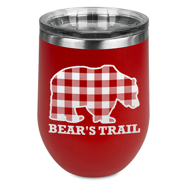 Custom Lumberjack Plaid Stemless Stainless Steel Wine Tumbler - Red - Double Sided (Personalized)