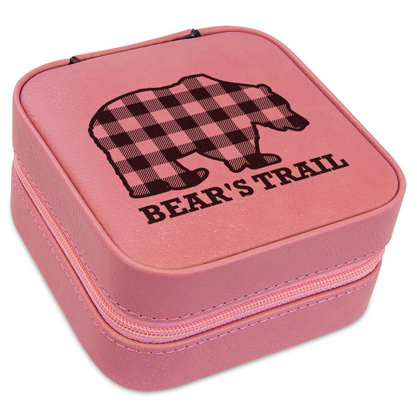 Custom Lumberjack Plaid Travel Jewelry Boxes - Pink Leather (Personalized)