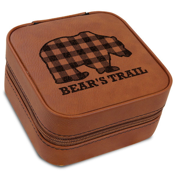 Custom Lumberjack Plaid Travel Jewelry Box - Rawhide Leather (Personalized)