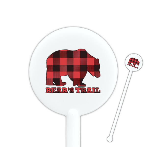 Custom Lumberjack Plaid 5.5" Round Plastic Stir Sticks - White - Single Sided (Personalized)