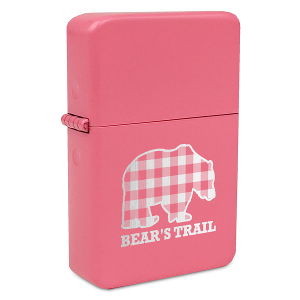Custom Lumberjack Plaid Windproof Lighter - Pink - Double Sided & Lid Engraved (Personalized)