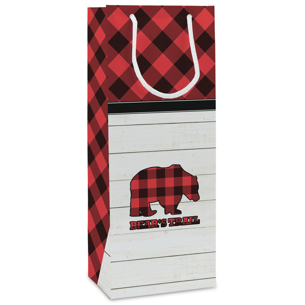 Custom Lumberjack Plaid Wine Gift Bags - Matte (Personalized)