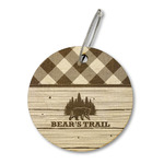 Lumberjack Plaid Wood Luggage Tag - Round (Personalized)