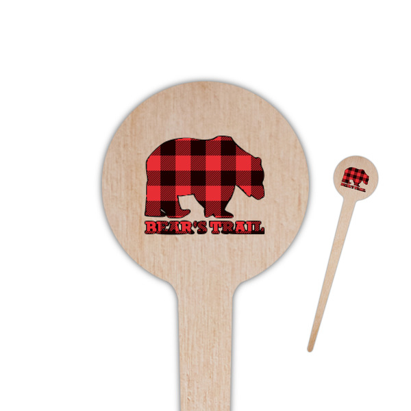 Custom Lumberjack Plaid 4" Round Wooden Food Picks - Single Sided (Personalized)