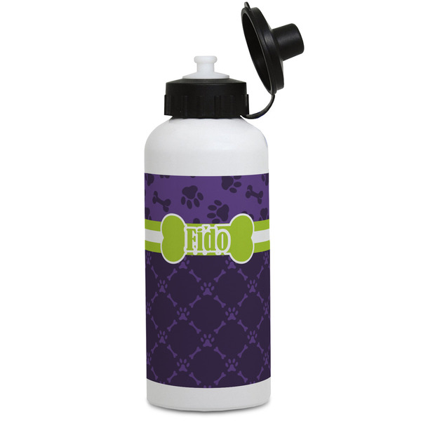 Custom Pawprints & Bones Water Bottles - Aluminum - 20 oz - White (Personalized)