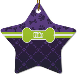 Pawprints & Bones Star Ceramic Ornament w/ Name or Text