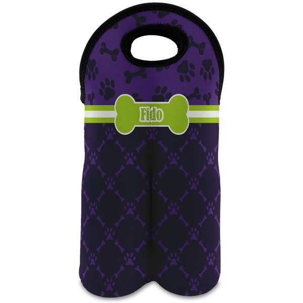 Custom Pawprints & Bones Wine Tote Bag (2 Bottles) (Personalized)