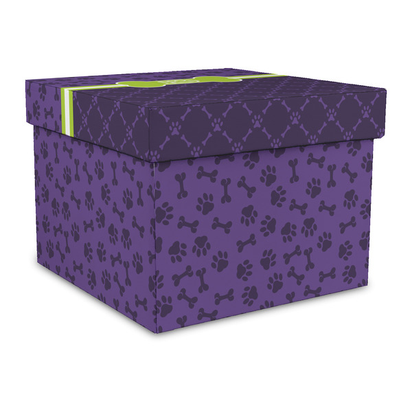 Custom Pawprints & Bones Gift Box with Lid - Canvas Wrapped - Large (Personalized)