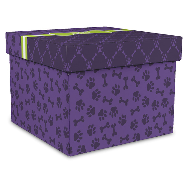 Custom Pawprints & Bones Gift Box with Lid - Canvas Wrapped - XX-Large (Personalized)