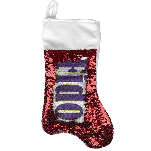 Custom Pawprints & Bones Reversible Sequin Stocking - Red (Personalized)