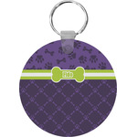 Pawprints & Bones Round Plastic Keychain (Personalized)