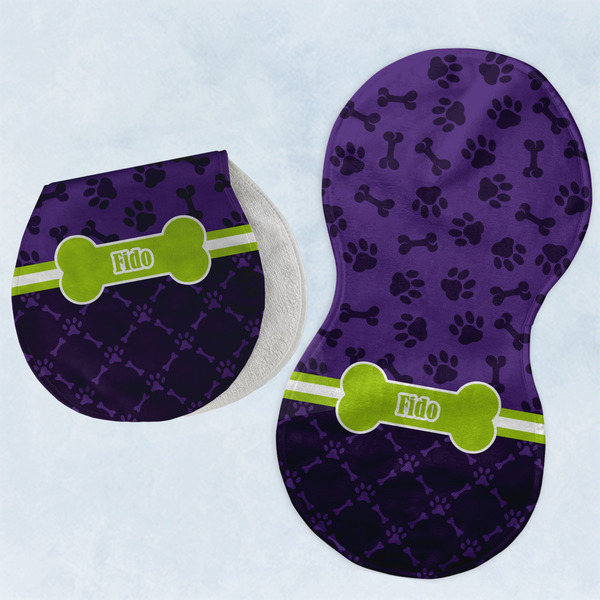 Custom Pawprints & Bones Burp Pads - Velour - Set of 2 w/ Name or Text