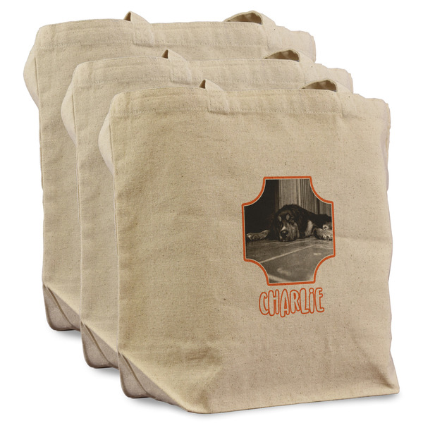 Custom Pet Photo Reusable Cotton Grocery Bags - Set of 3