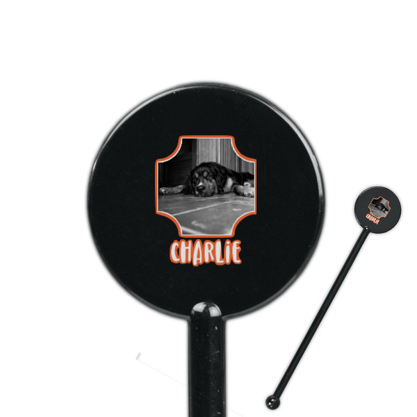 Custom Pet Photo 5.5" Round Plastic Stir Sticks - Black - Double Sided