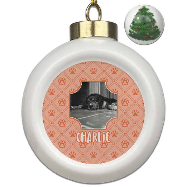 Custom Pet Photo Ceramic Ball Ornament - Christmas Tree