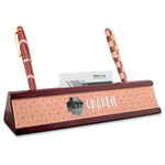 Pet Photo Red Mahogany Nameplate with Business Card Holder (Personalized)