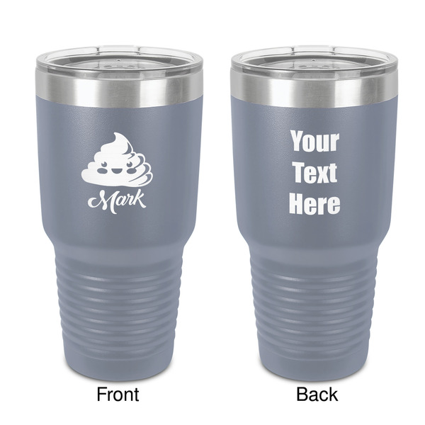 Custom Poop Emoji 30 oz Stainless Steel Tumbler - Grey - Double-Sided (Personalized)