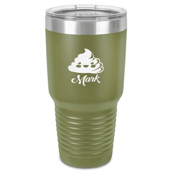 Custom Poop Emoji 30 oz Stainless Steel Tumbler - Olive - Single-Sided (Personalized)