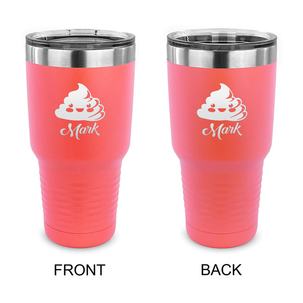 Custom Poop Emoji 30 oz Stainless Steel Tumbler - Coral - Double Sided (Personalized)