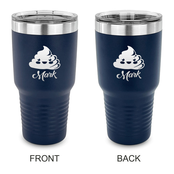 Custom Poop Emoji 30 oz Stainless Steel Tumbler - Navy - Double Sided (Personalized)