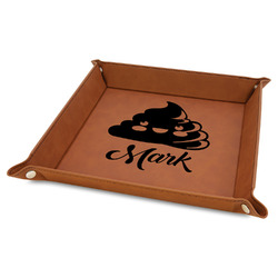 Poop Emoji Faux Leather Dice Tray - 9" x 9" - Rawhide (Personalized)