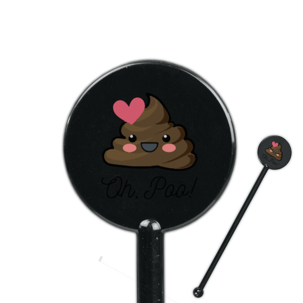 Custom Poop Emoji 5.5" Round Plastic Stir Sticks - Black - Single Sided (Personalized)