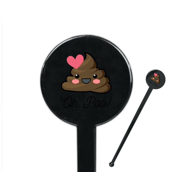 Custom Poop Emoji 7" Round Plastic Stir Sticks - Black - Double Sided (Personalized)