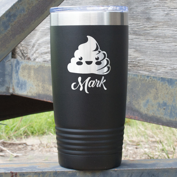 Custom Poop Emoji 20 oz Stainless Steel Tumbler - Black - Double Sided (Personalized)