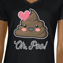 Poop Emoji Women's V-Neck T-Shirt - Black - Small (Personalized)