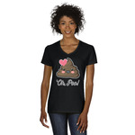 Poop Emoji Women's V-Neck T-Shirt - Black - Medium (Personalized)