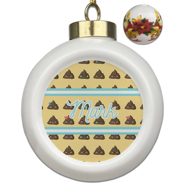 Custom Poop Emoji Ceramic Ball Ornaments - Poinsettia Garland (Personalized)