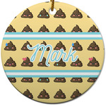 Poop Emoji Round Ceramic Ornament w/ Name or Text