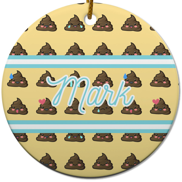 Custom Poop Emoji Round Ceramic Ornament w/ Name or Text