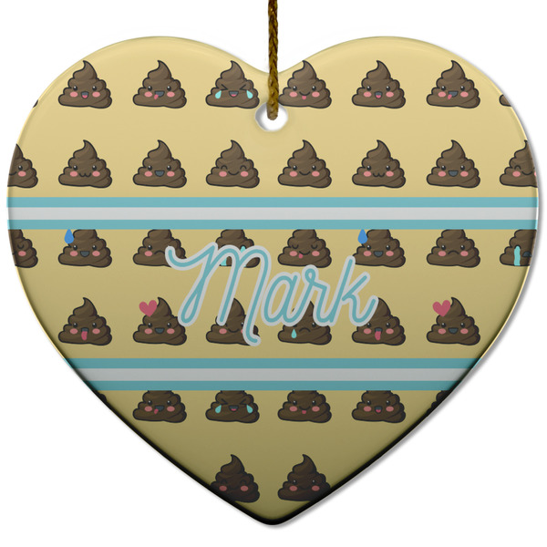 Custom Poop Emoji Heart Ceramic Ornament w/ Name or Text