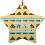 Poop Emoji Star Ceramic Ornament w/ Name or Text