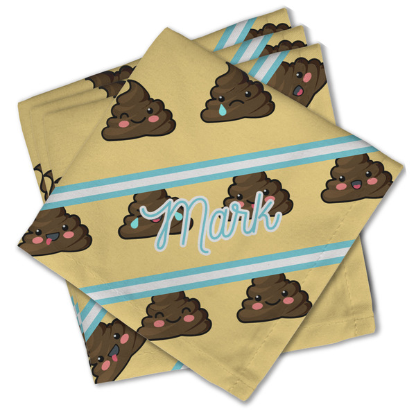 Custom Poop Emoji Cloth Cocktail Napkins - Set of 4 w/ Name or Text